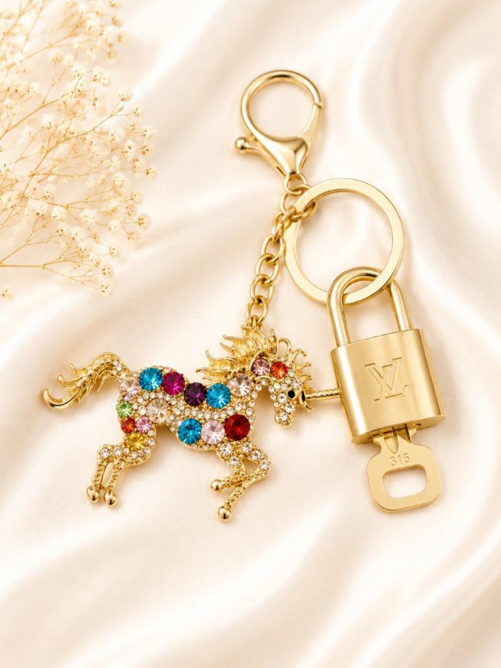 Louis Vuitton Gold Lock & Key 🔑 Authentic LV Unbranded Horse Keychain Charm